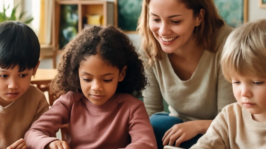 COPPA and AI: young elementary students using tablets with close teacher supervision