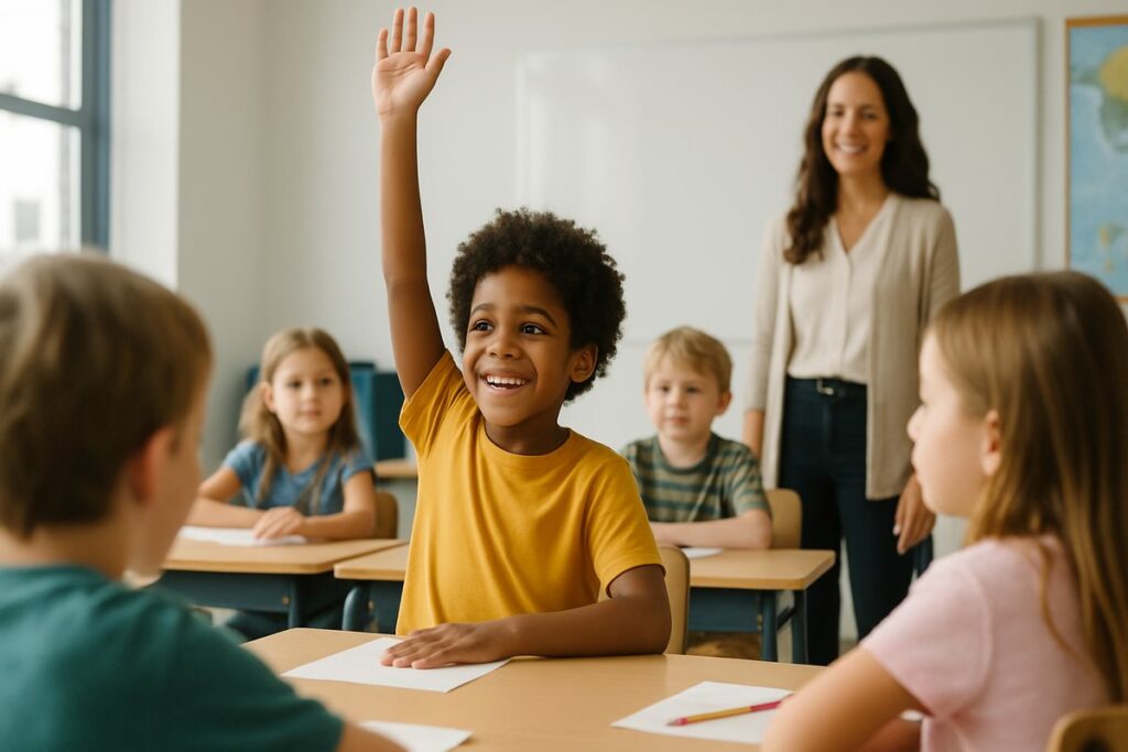 Reclassification: a young English learner participating confidently with the teacher's encouragement