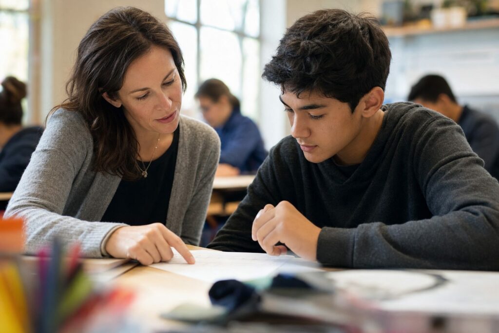 SIFE students working with a teacher