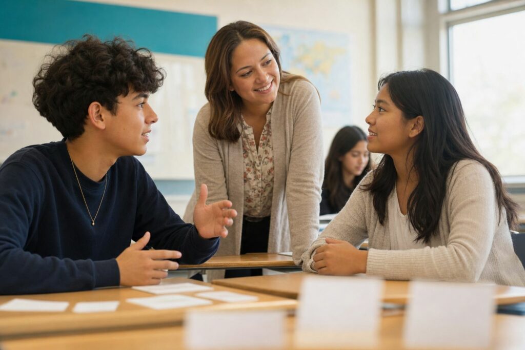 Virginia Seal of Biliteracy: students practicing spoken conversation in a world language classroom